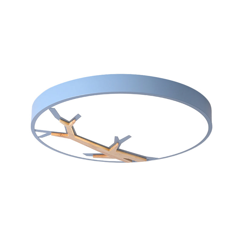 Nordic Iron Flushmount Led Ceiling Light With Withered Branch Pattern In Grey/White/Blue - Wood