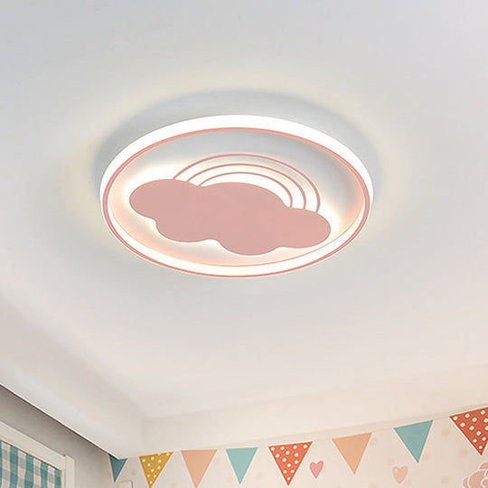 Extra Thin Iron Ceiling Lamp: Cartoon Pink/Blue Led Flush Mount Light For Kindergarten
