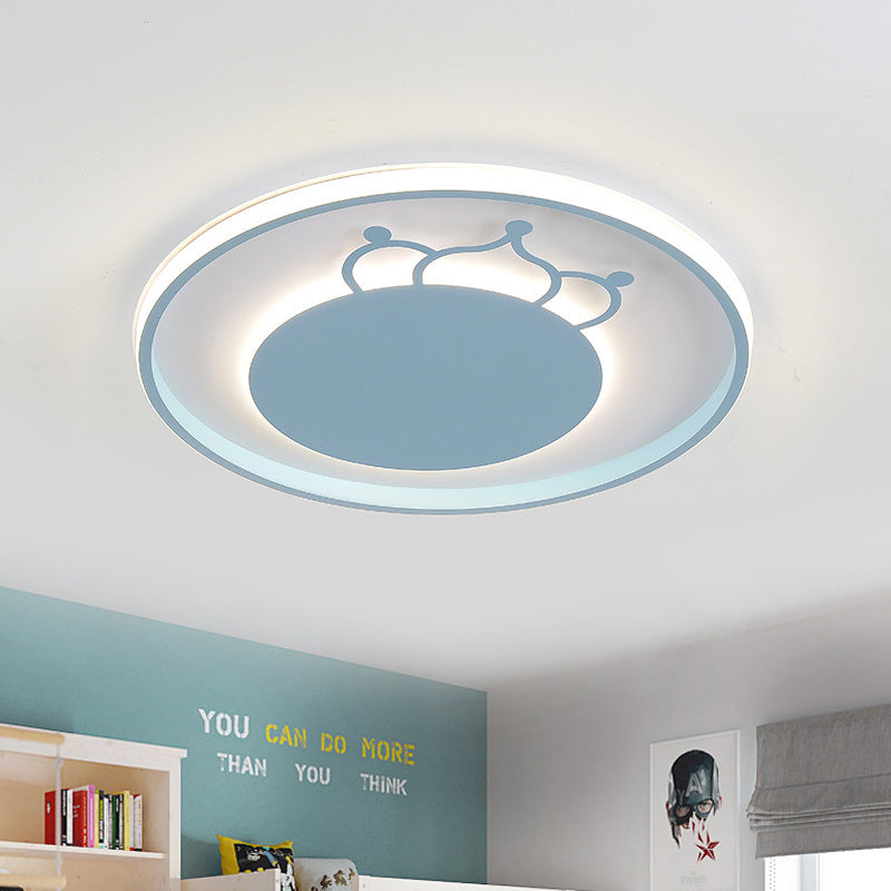 Kid Crown Led Flushmount Light In Pink/Blue - Ultra-Thin Bedroom Ceiling Fixture Blue / B