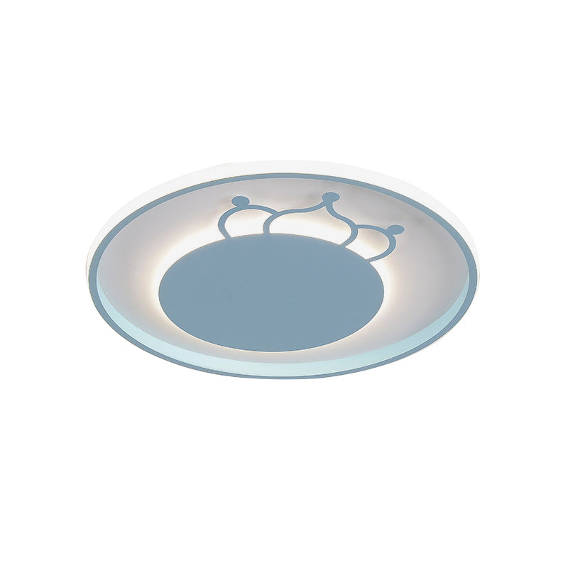 Kid Crown Led Flushmount Light In Pink/Blue - Ultra-Thin Bedroom Ceiling Fixture
