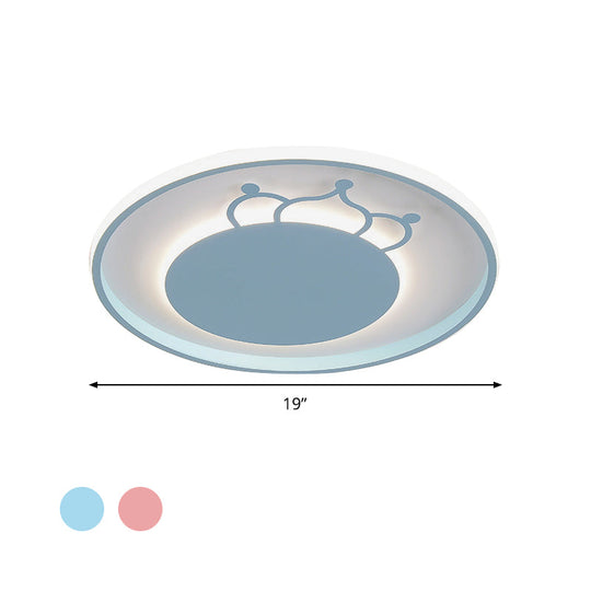 Kid Crown Led Flushmount Light In Pink/Blue - Ultra - Thin Bedroom Ceiling Fixture