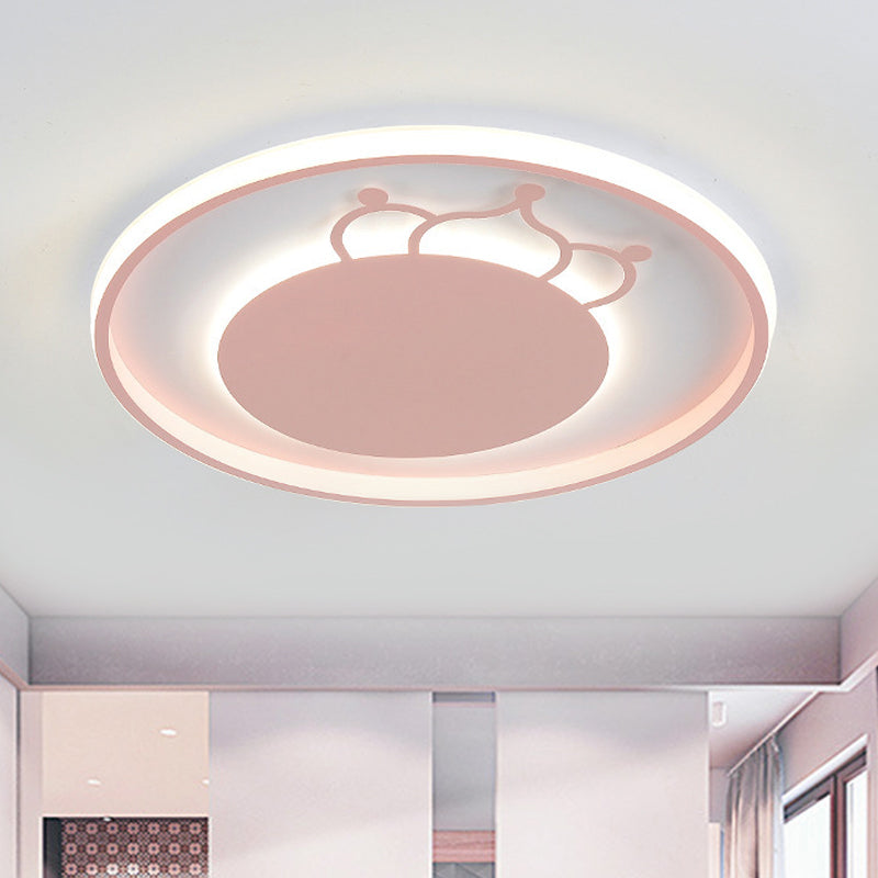 Kid Crown Led Flushmount Light In Pink/Blue - Ultra-Thin Bedroom Ceiling Fixture Pink / B