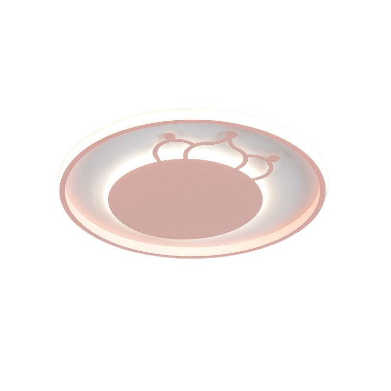 Kid Crown Led Flushmount Light In Pink/Blue - Ultra - Thin Bedroom Ceiling Fixture