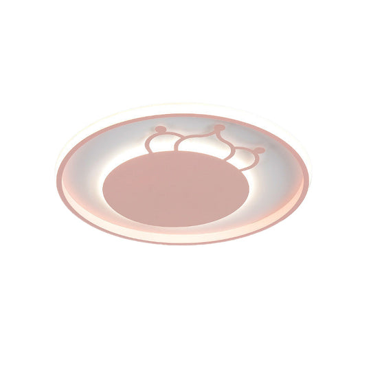 Kid Crown Led Flushmount Light In Pink/Blue - Ultra - Thin Bedroom Ceiling Fixture