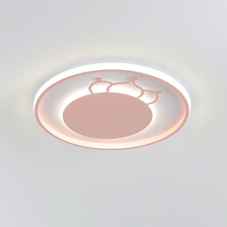 Kid Crown Led Flushmount Light In Pink/Blue - Ultra-Thin Bedroom Ceiling Fixture