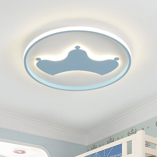 Kid Crown Led Flushmount Light In Pink/Blue - Ultra - Thin Bedroom Ceiling Fixture