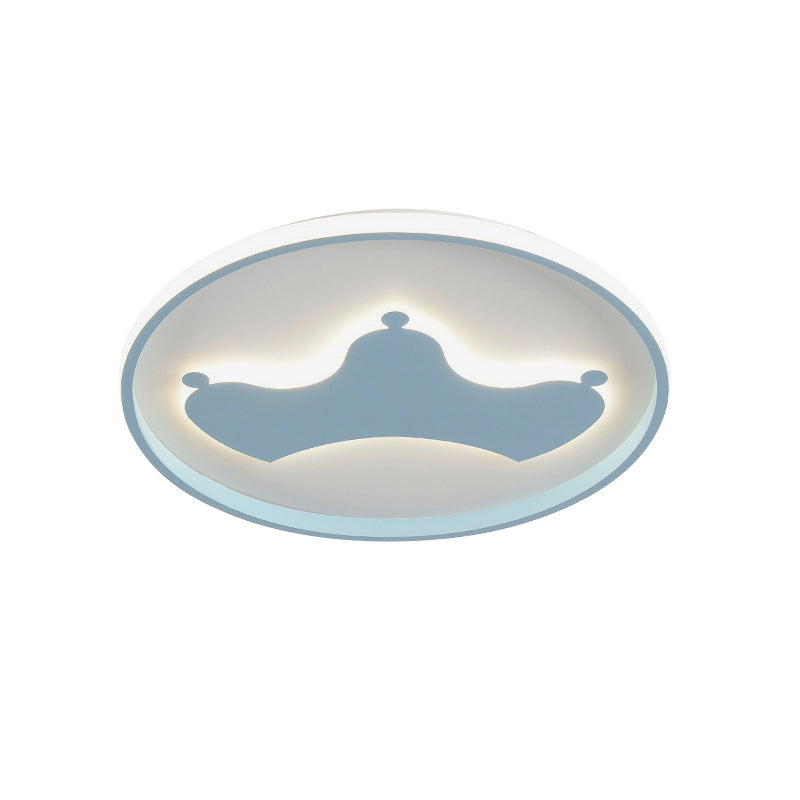 Kid Crown Led Flushmount Light In Pink/Blue - Ultra-Thin Bedroom Ceiling Fixture