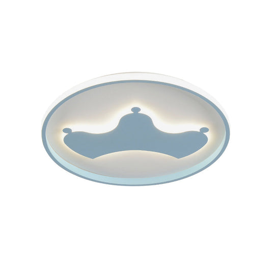 Kid Crown Led Flushmount Light In Pink/Blue - Ultra-Thin Bedroom Ceiling Fixture