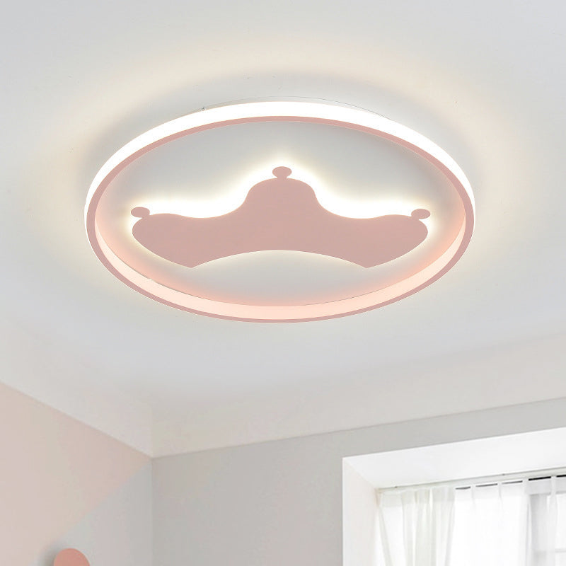 Kid Crown Led Flushmount Light In Pink/Blue - Ultra - Thin Bedroom Ceiling Fixture