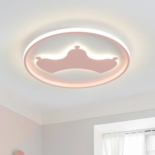 Kid Crown Led Flushmount Light In Pink/Blue - Ultra-Thin Bedroom Ceiling Fixture