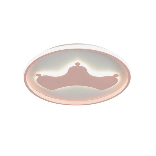 Kid Crown Led Flushmount Light In Pink/Blue - Ultra-Thin Bedroom Ceiling Fixture