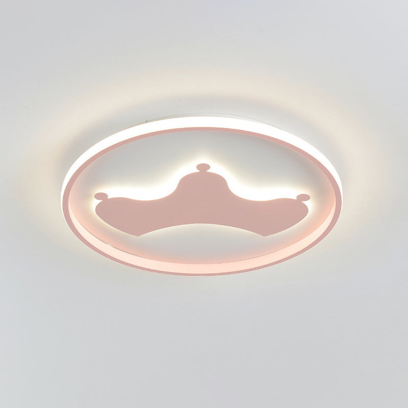 Kid Crown Led Flushmount Light In Pink/Blue - Ultra-Thin Bedroom Ceiling Fixture