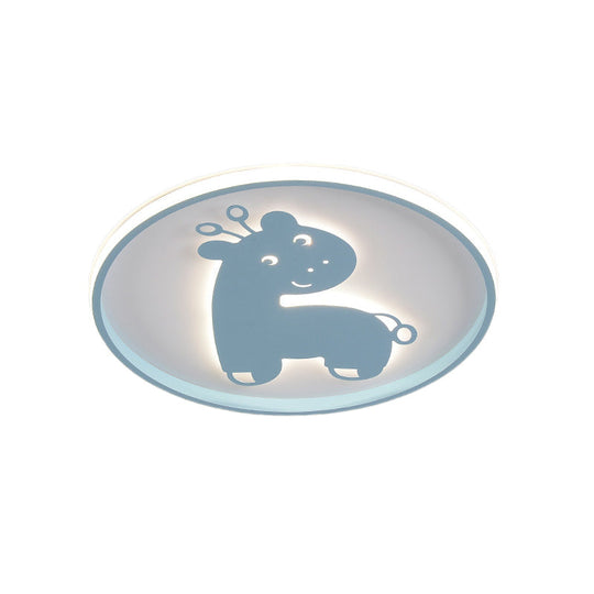 Cartoon Fish/Giraffe Ceiling Light For Nursery - Integrated Led Flushmount Lamp In Pink/Blue Acrylic