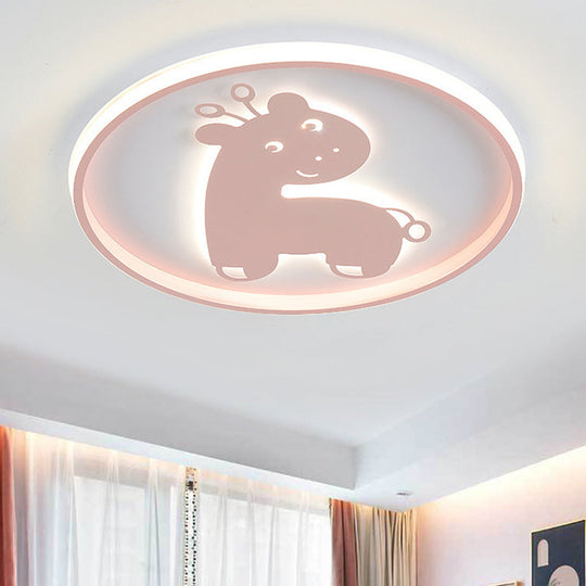 Cartoon Fish/Giraffe Ceiling Light For Nursery - Integrated Led Flushmount Lamp In Pink/Blue Acrylic
