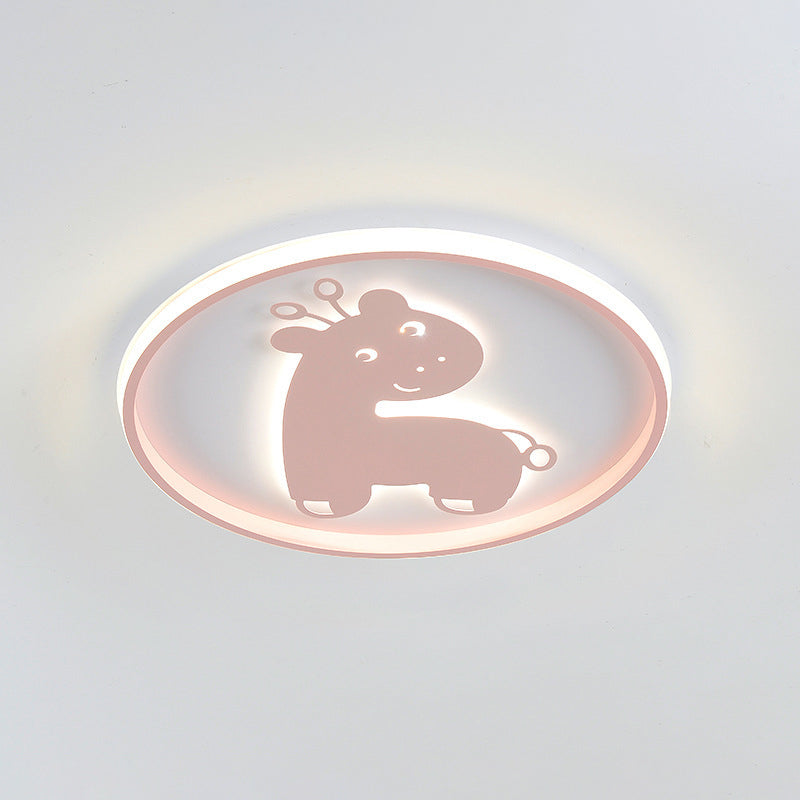 Cartoon Fish/Giraffe Ceiling Light For Nursery - Integrated Led Flushmount Lamp In Pink/Blue Acrylic