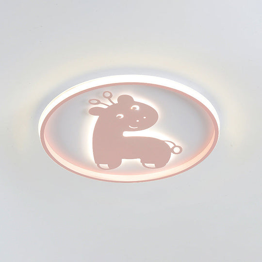 Cartoon Fish/Giraffe Ceiling Light For Nursery - Integrated Led Flushmount Lamp In Pink/Blue Acrylic