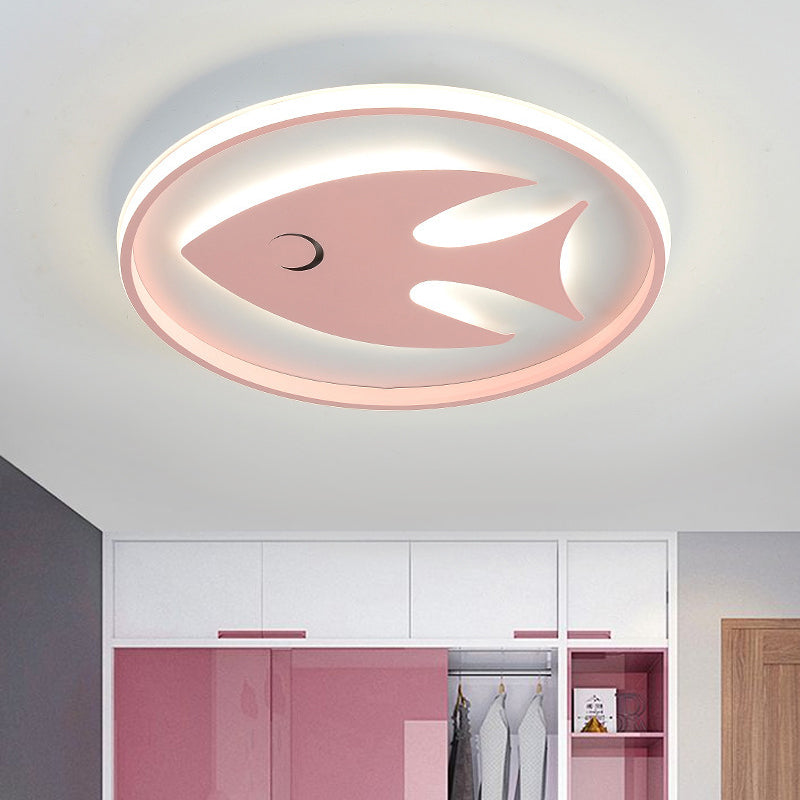 Cartoon Fish/Giraffe Ceiling Light For Nursery - Integrated Led Flushmount Lamp In Pink/Blue Acrylic