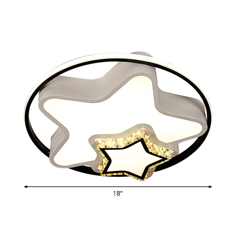 Children’s Square/Star/Heart Led Flush Mount Ceiling Light In Black - White With Crystal Accents