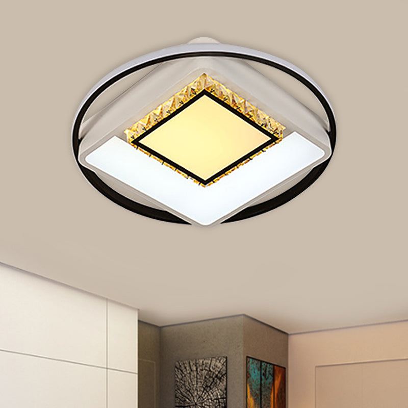 Childrens Square/Star/Heart Led Flush Mount Ceiling Light In Black-White With Crystal Accents /