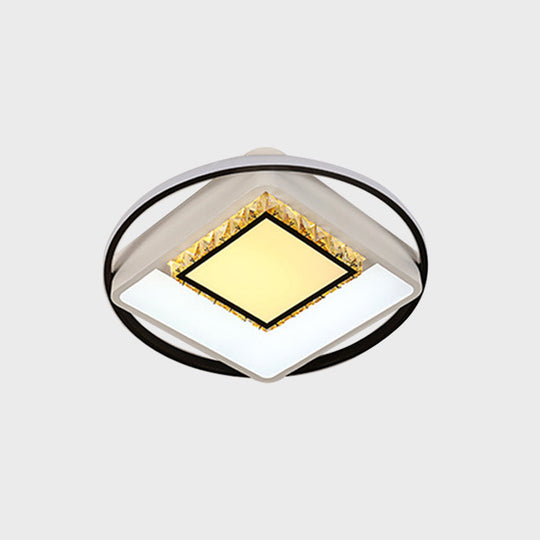 Children’s Square/Star/Heart Led Flush Mount Ceiling Light In Black - White With Crystal Accents