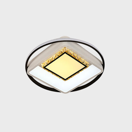 Childrens Square/Star/Heart Led Flush Mount Ceiling Light In Black-White With Crystal Accents