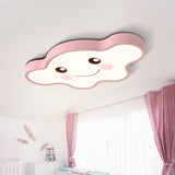 Childrens Led Ceiling Light For Kids Bedroom - Cartoon Smile/Dog Design White/Pink/Blue Flush Mount