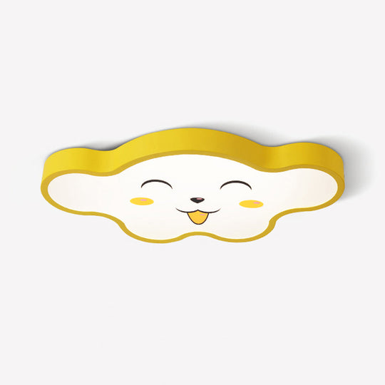 Children’s Led Ceiling Light For Kids Bedroom - Cartoon Smile/Dog Design White/Pink/Blue Flush