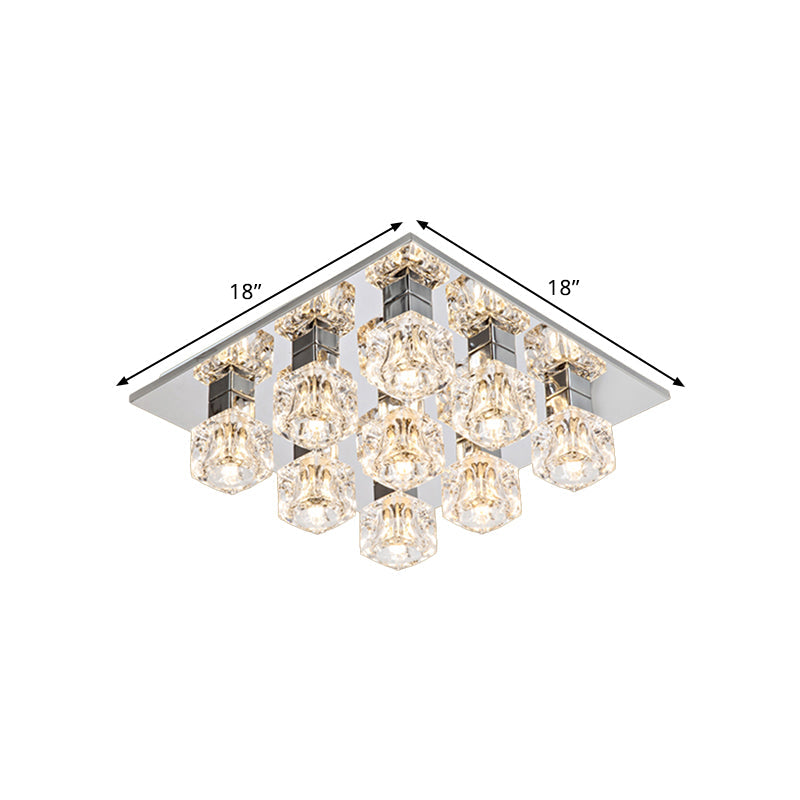 Contemporary Led Crystal Flushmount Ceiling Light In Chrome For Living Room