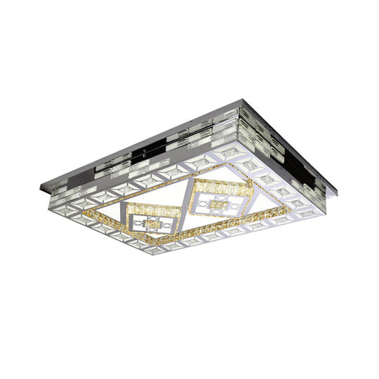 Minimal Amber Crystal Led Chrome Flush Ceiling Lamp - Rectangle Shape With Optional Patterns