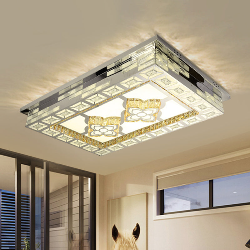 Minimal Amber Crystal Led Chrome Flush Ceiling Lamp - Rectangle Shape With Optional Patterns / B