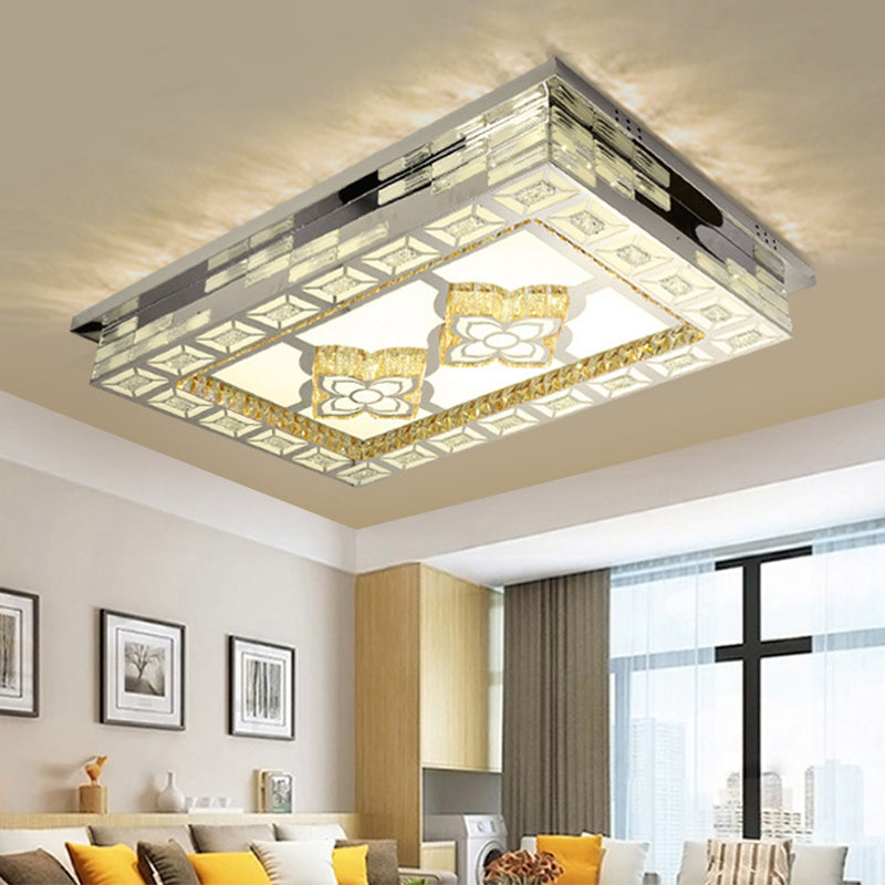 Minimal Amber Crystal Led Chrome Flush Ceiling Lamp - Rectangle Shape With Optional Patterns
