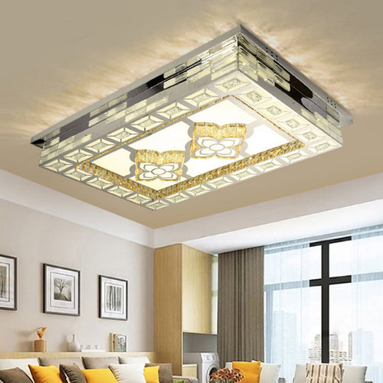 Minimal Amber Crystal Led Chrome Flush Ceiling Lamp - Rectangle Shape With Optional Patterns