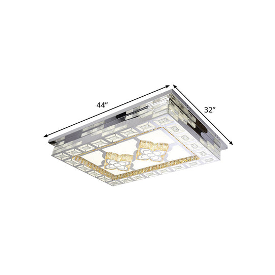 Minimal Amber Crystal Led Chrome Flush Ceiling Lamp - Rectangle Shape With Optional Patterns