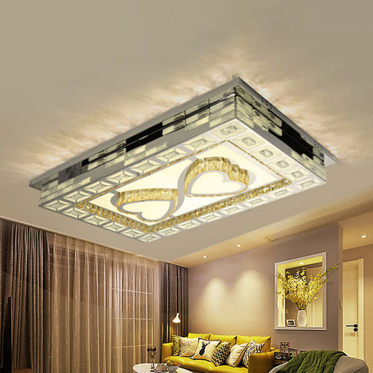 Minimal Amber Crystal Led Chrome Flush Ceiling Lamp - Rectangle Shape With Optional Patterns