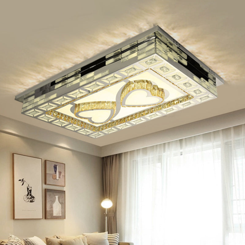Minimal Amber Crystal Led Chrome Flush Ceiling Lamp - Rectangle Shape With Optional Patterns