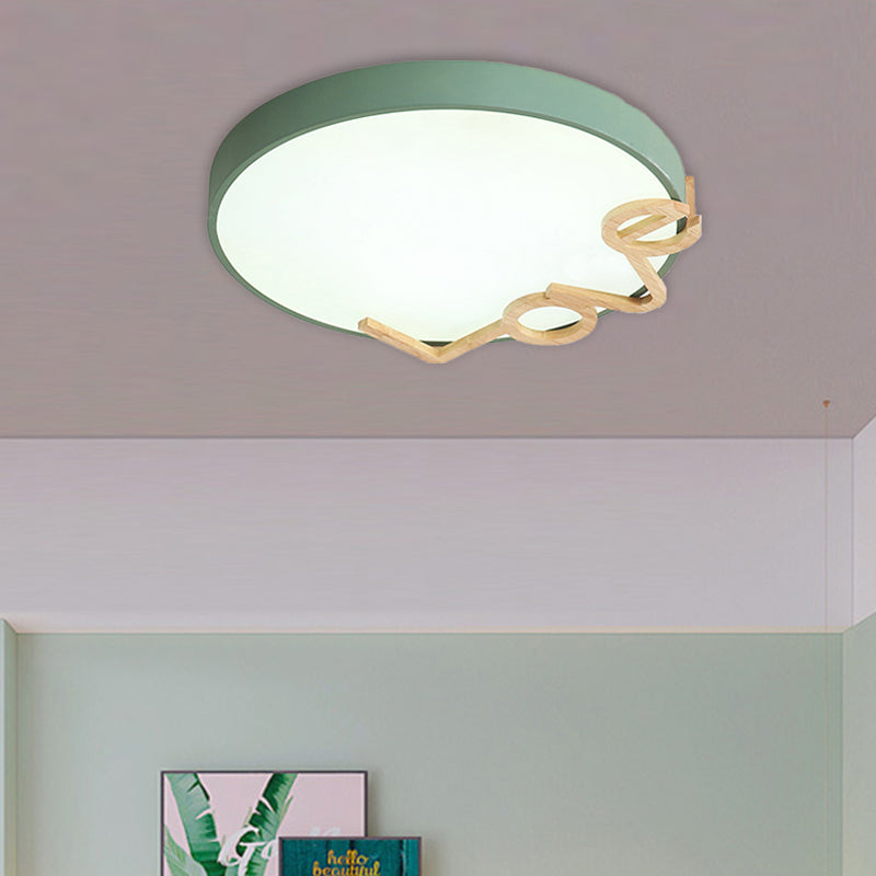 Love - Shape Wood Deco Led Flush Mount Lamp In 3 Colors
