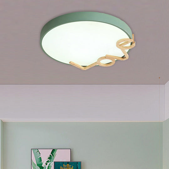 Love-Shape Wood Deco Led Flush Mount Lamp In 3 Colors