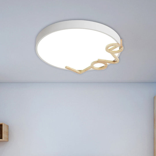 Love - Shape Wood Deco Led Flush Mount Lamp In 3 Colors