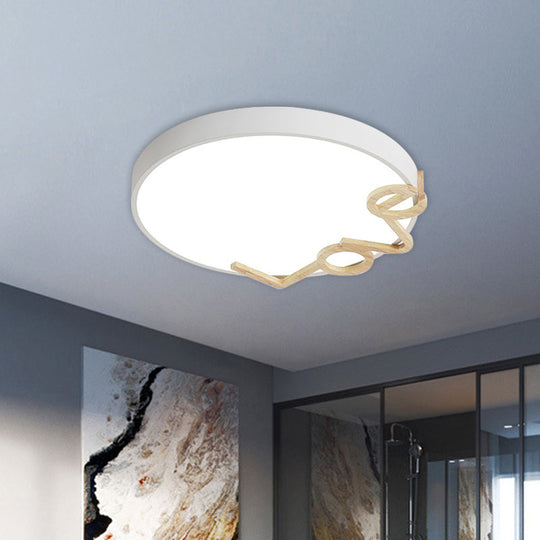 Love - Shape Wood Deco Led Flush Mount Lamp In 3 Colors