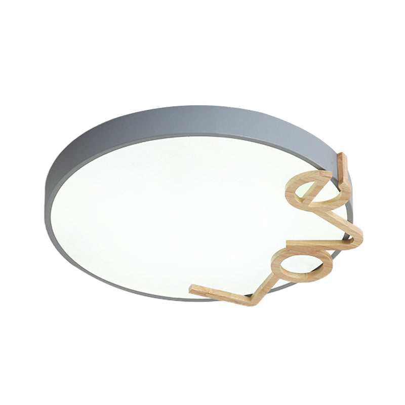 Love - Shape Wood Deco Led Flush Mount Lamp In 3 Colors