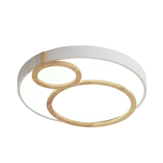 Macaron Acrylic Led Flush Mount Light Fixture With Wood Accent - White/Green/Grey