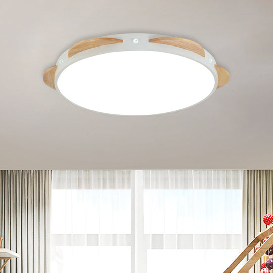 Macaron Flower Flush Mount Led Ceiling Light Fixture - White/Green/Blue And Wood