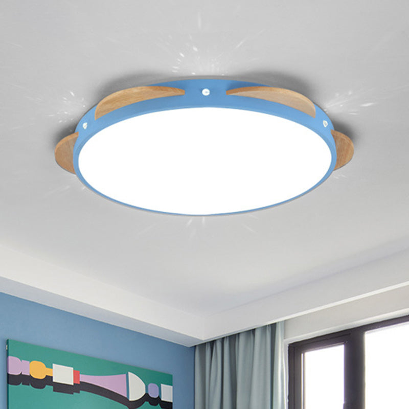 Macaron Flower Flush Mount Led Ceiling Light Fixture - White/Green/Blue And Wood Blue