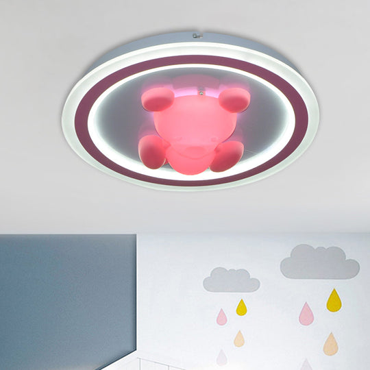 Cartoon Pink Led Flush Mount Ceiling Light With Acrylic Flower/Bear Shade For Bedrooms / Bear