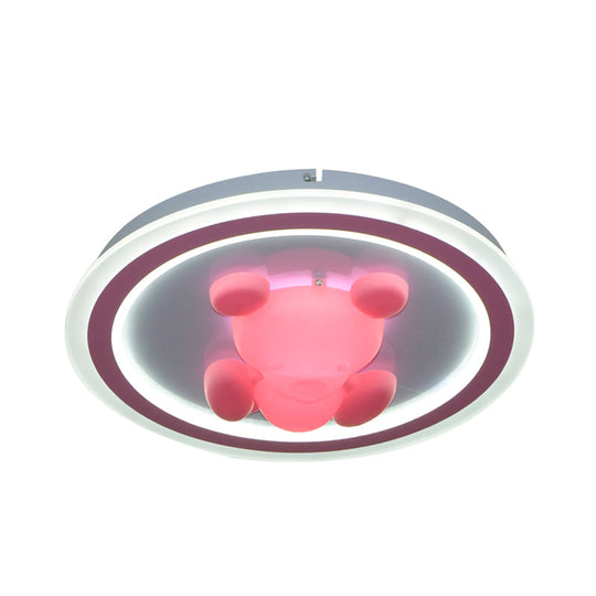 Cartoon Pink Led Flush Mount Ceiling Light With Acrylic Flower/Bear Shade For Bedrooms