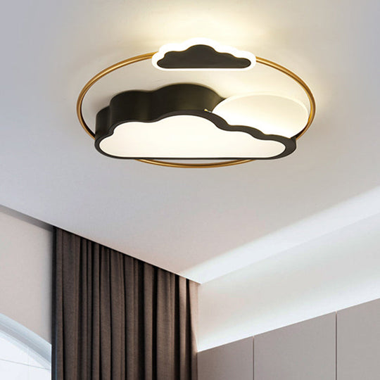 Cloud - Shape Led Flush Mount With Black/Blue Finish & Acrylic Shade - Cartoon Lighting Fixture
