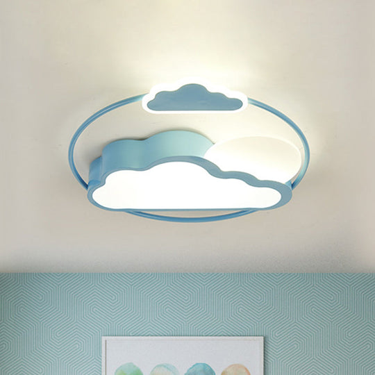 Cloud-Shape Led Flush Mount With Black/Blue Finish & Acrylic Shade - Cartoon Lighting Fixture Blue