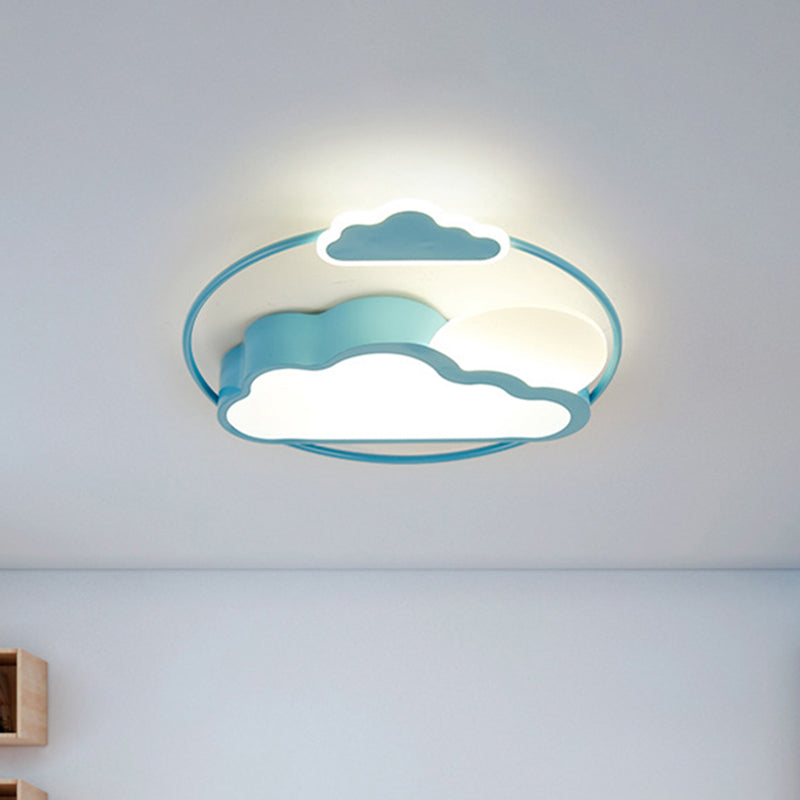 Cloud-Shape Led Flush Mount With Black/Blue Finish & Acrylic Shade - Cartoon Lighting Fixture