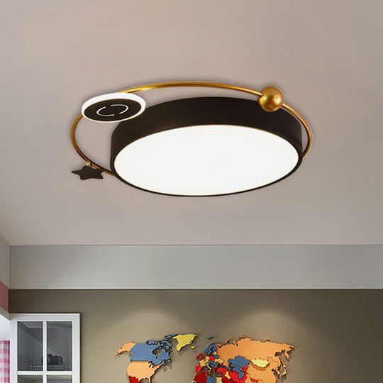 Nordic Acrylic Led Flush Mount With Cloud Sun And Moon Design In Black/Gold For Bedroom Lighting
