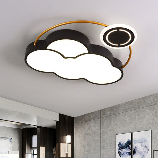 Nordic Acrylic Led Flush Mount With Cloud Sun And Moon Design In Black/Gold For Bedroom Lighting
